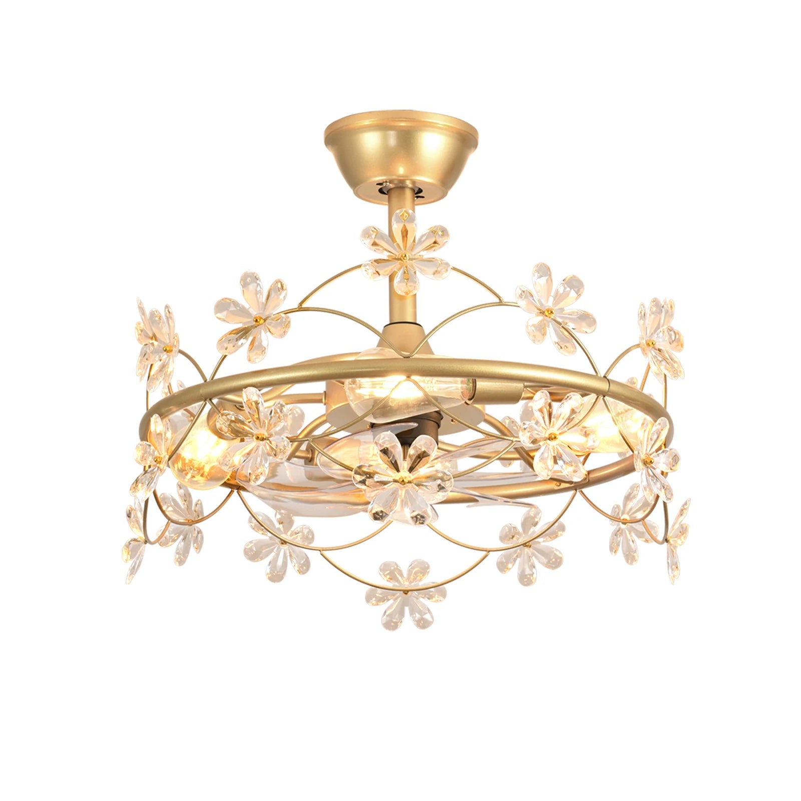 Bedroom Ceiling Fan with Lights: 20" Gold Chandelier Small Fan with Remote Control - Modern Flower Fandelier for Girl's Bedroom