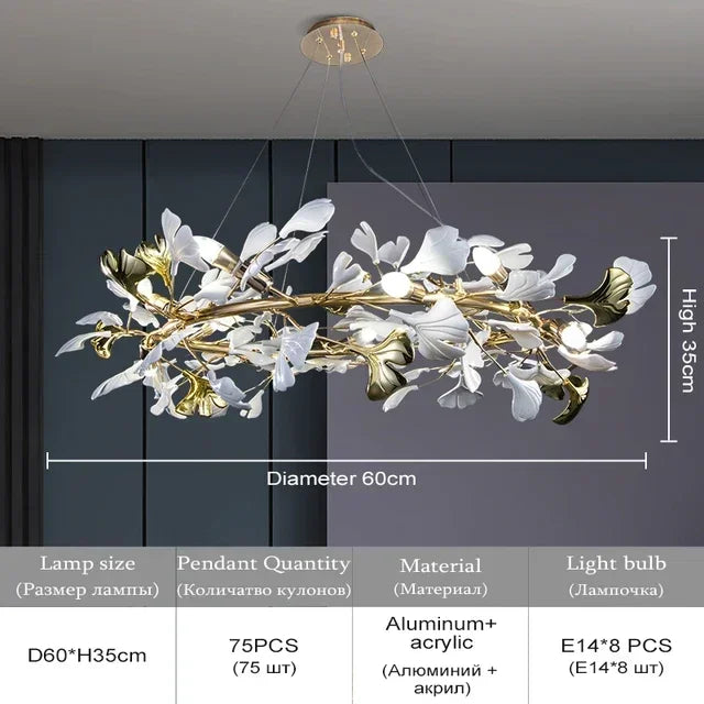 Artpad Modern Ginkgo Leaf Chandeliers for Dining room Ceiling Leaves Pendant Chandelier for Living Room Bedroom Kitchen Island