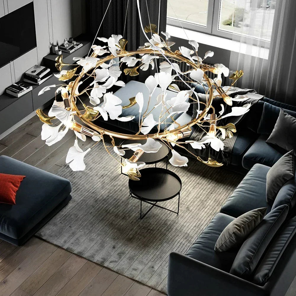 Artpad Modern Ginkgo Leaf Chandeliers for Dining room Ceiling Leaves Pendant Chandelier for Living Room Bedroom Kitchen Island