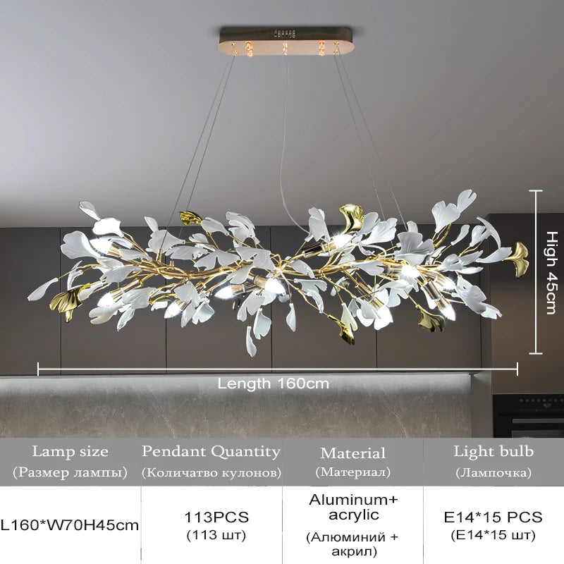 Artpad Modern Ginkgo Leaf Chandeliers for Dining room Ceiling Leaves Pendant Chandelier for Living Room Bedroom Kitchen Island