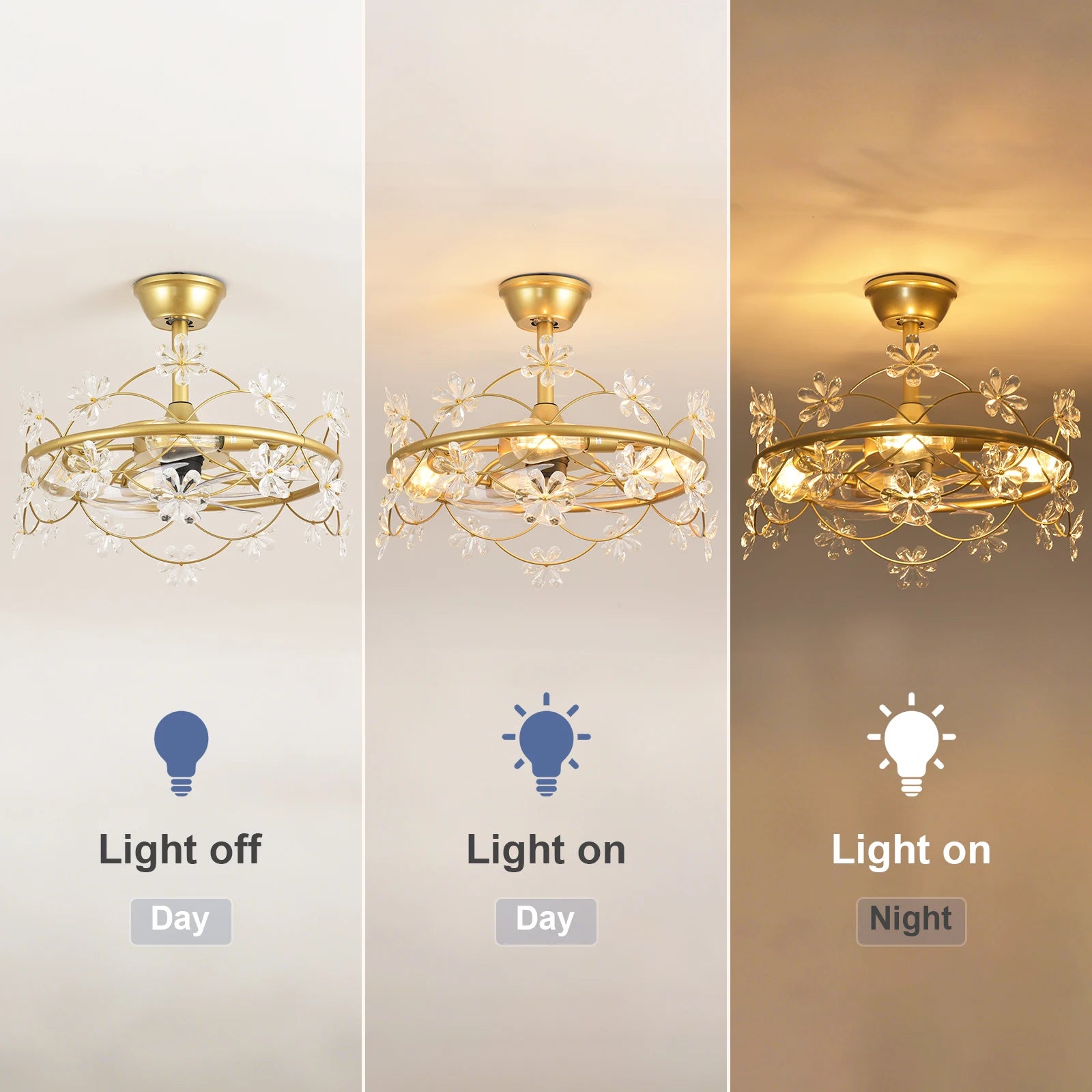 Bedroom Ceiling Fan with Lights: 20" Gold Chandelier Small Fan with Remote Control - Modern Flower Fandelier for Girl's Bedroom